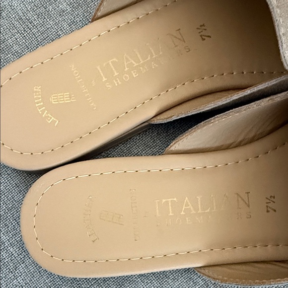 Italian Shoemakers Taupe leather Mules with Gold Detail - Picture 3 of 7